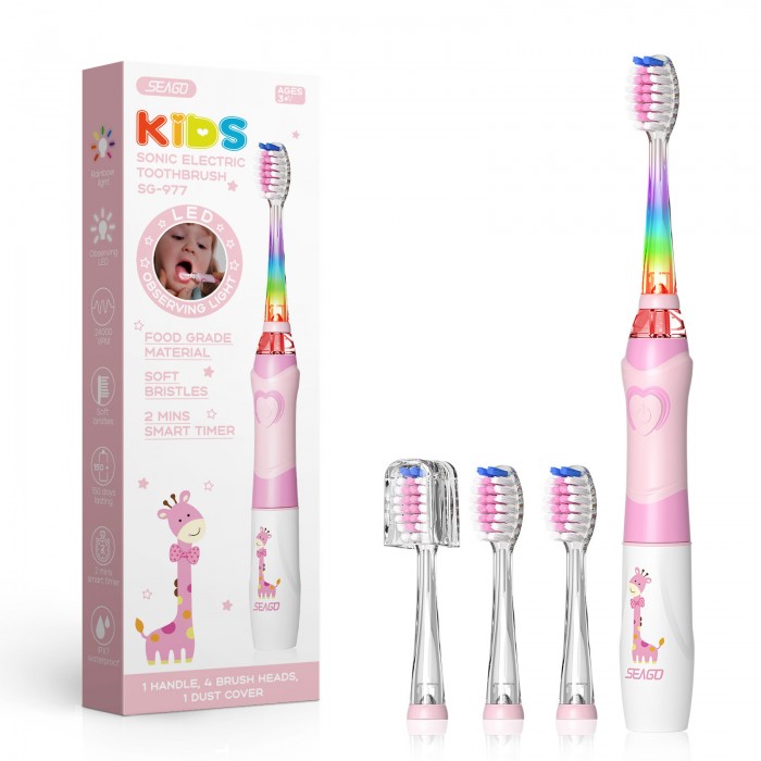 Giraffe children's sonic electric toothbrush (3-12 years old), children's soft bristle brush head (battery type)