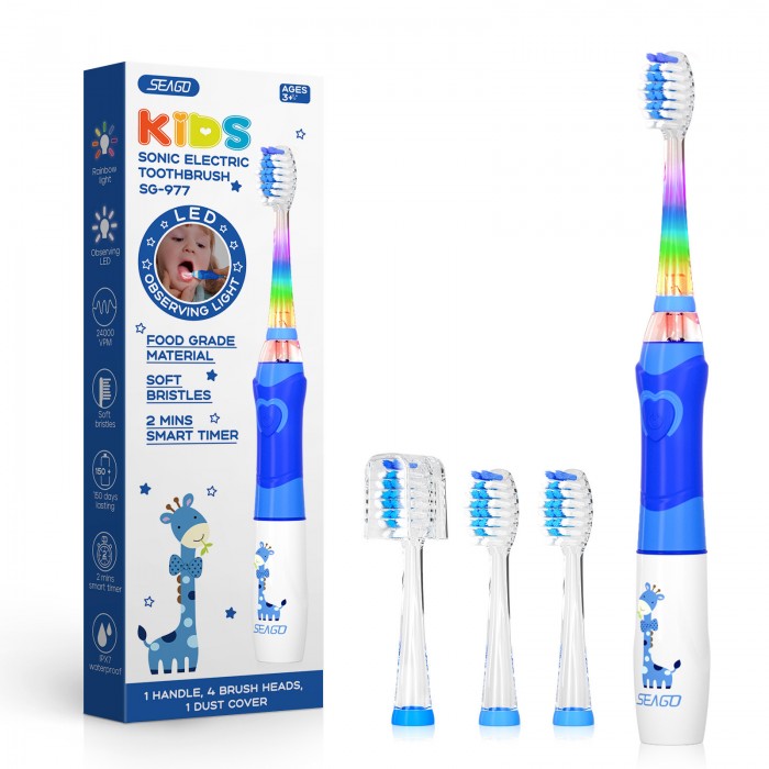 Cepillo de dientes eléctrico sónico infantil Giraffe (3-12 años), cabezal de cepillo infantil de cerdas suaves (tipo batería)