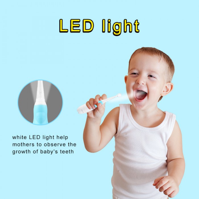 Cartoon penguin, LED light children's sonic electric toothbrush (3-12 years old) children's soft bristle brush head (battery type)