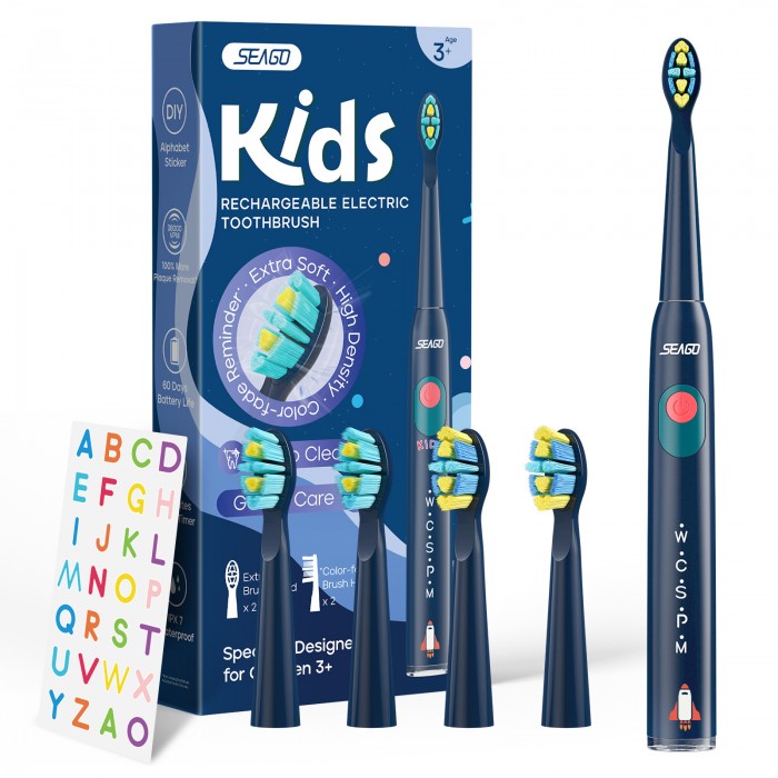 DIY map children's sonic electric toothbrush (3-12 years old) children's soft bristle brush head (USB rechargeable)