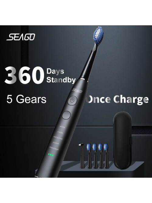 Brosse à dents électrique sonique haut de gamme, ultra longue autonomie (50 jours) pour adulte, étanche IPX7 (chargement USB)