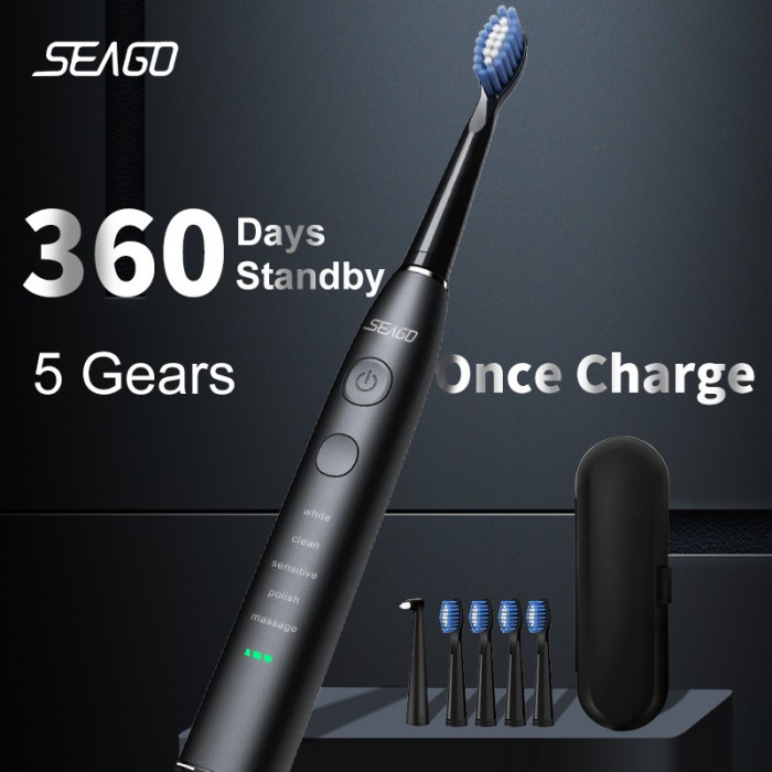 High-end, ultra-long battery life (50 days) sonic electric toothbrush for adults, IPX7 waterproof (USB charging)