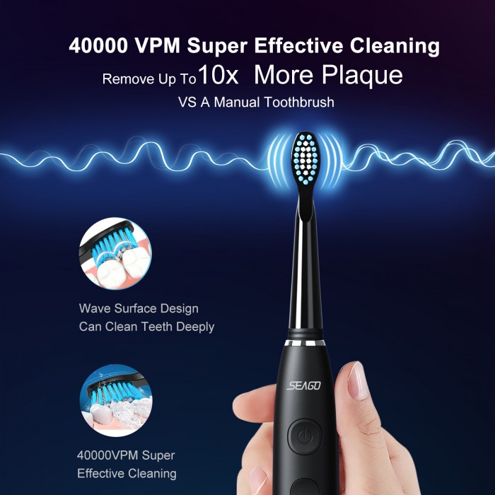 High-end, ultra-long battery life (50 days) sonic electric toothbrush for adults, IPX7 waterproof (USB charging)