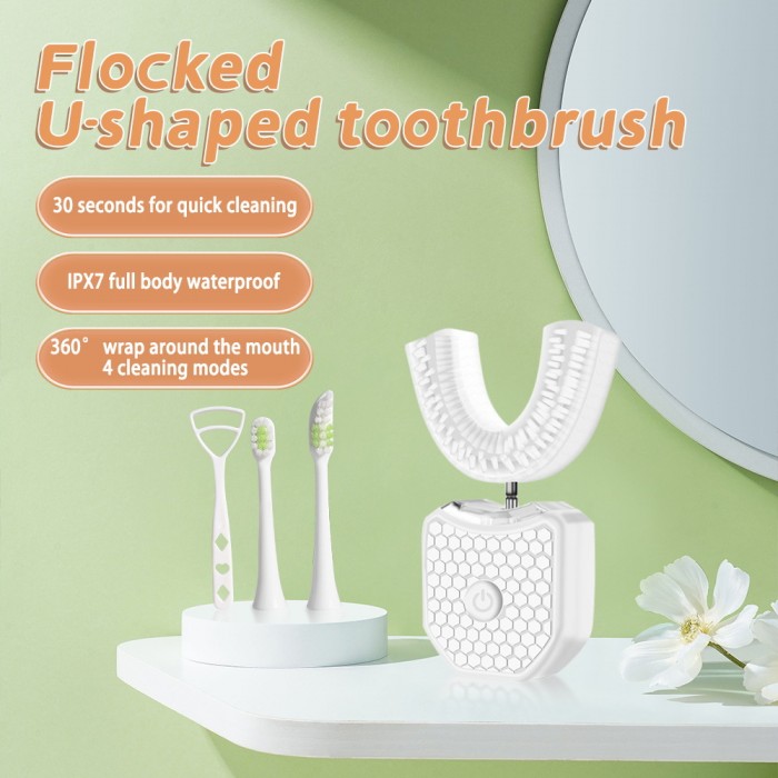 Escova de dentes elétrica em forma de U para adultos totalmente automática três em um (carregamento sem fio)