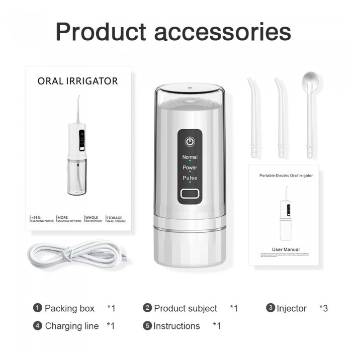 Elektrischer Zahnreiniger (3 Düsen), Munddusche (magnetische USB-Aufladung)