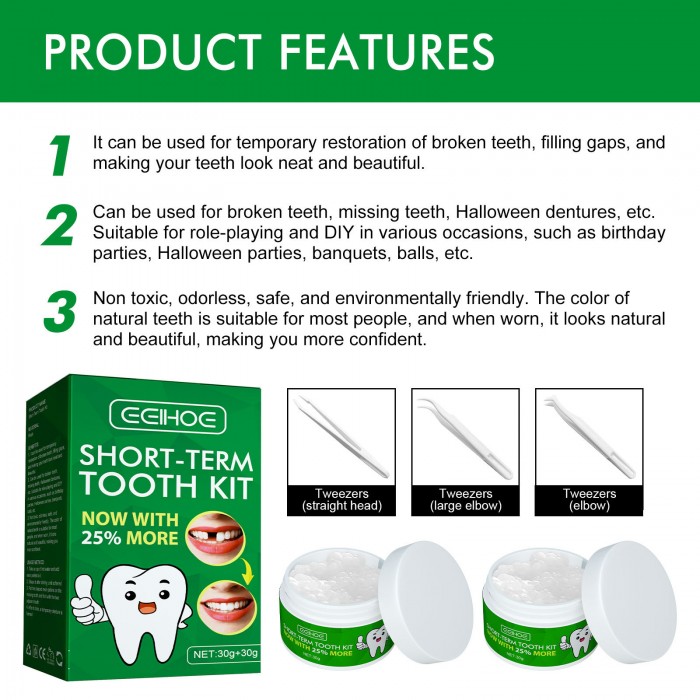 Temporary dental restoration kit (3 sets of value-for-money set), film and television dance modified dentures, temporary fillings